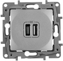 Розетка USB тип А+С без рамки Legrand Etika 2-м. 3000мА алюминий картинка